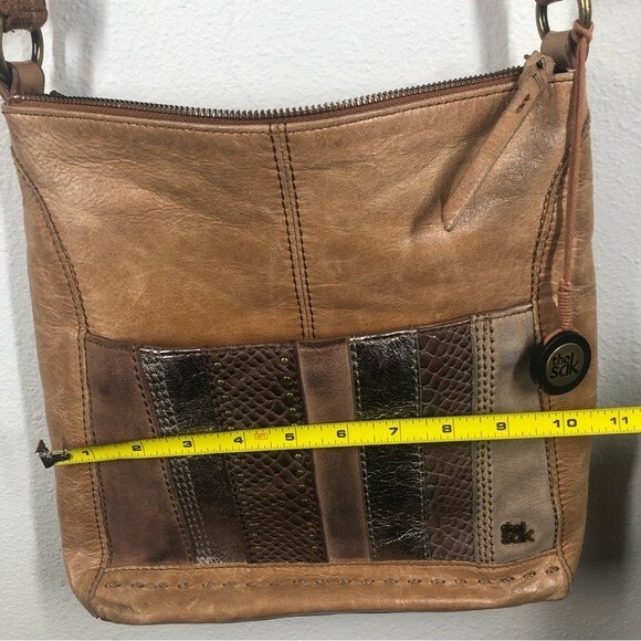 The Sak Lucia Brown Leather Crossbody Bag Mixed Metallic Print Pocket Purse - Picture 15 of 15
